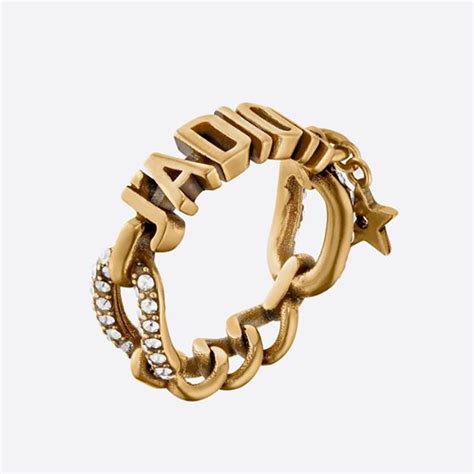 dior ring gold-finish metal and white crystals|christian Dior rings for women.